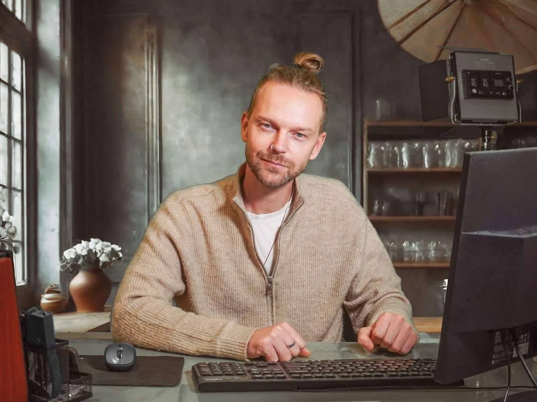 mystery writer at desk